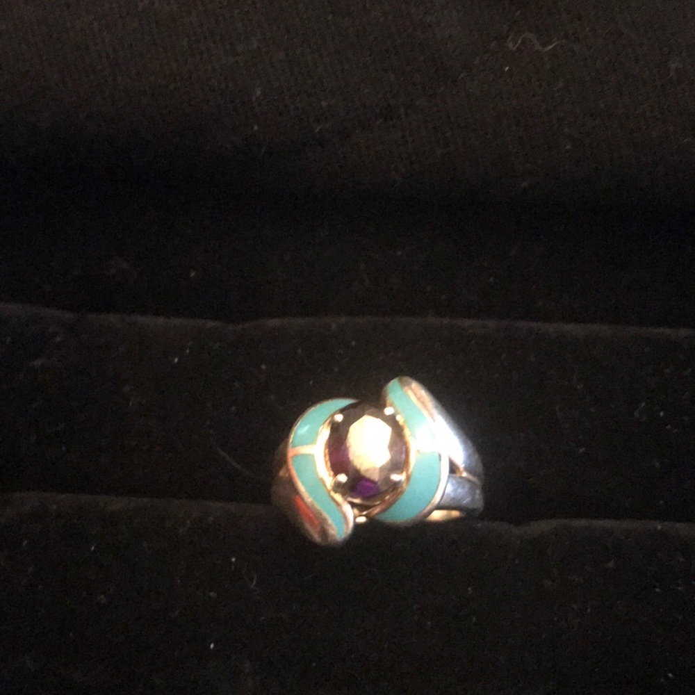 925 turquoise inlayed with amethyst stone size 7
